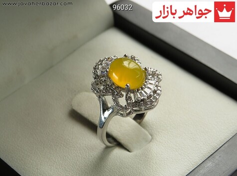 انگشتر نقره عقیق زرد طرح گلی زنانه [شرف الشمس] - 96032